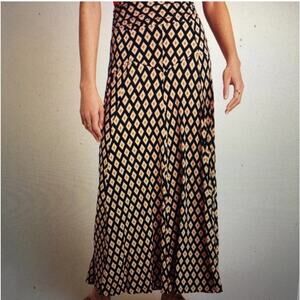Maeve Anthropologie Black Orange Diamond Print Silky Maxi Skirt PM $130 Retail